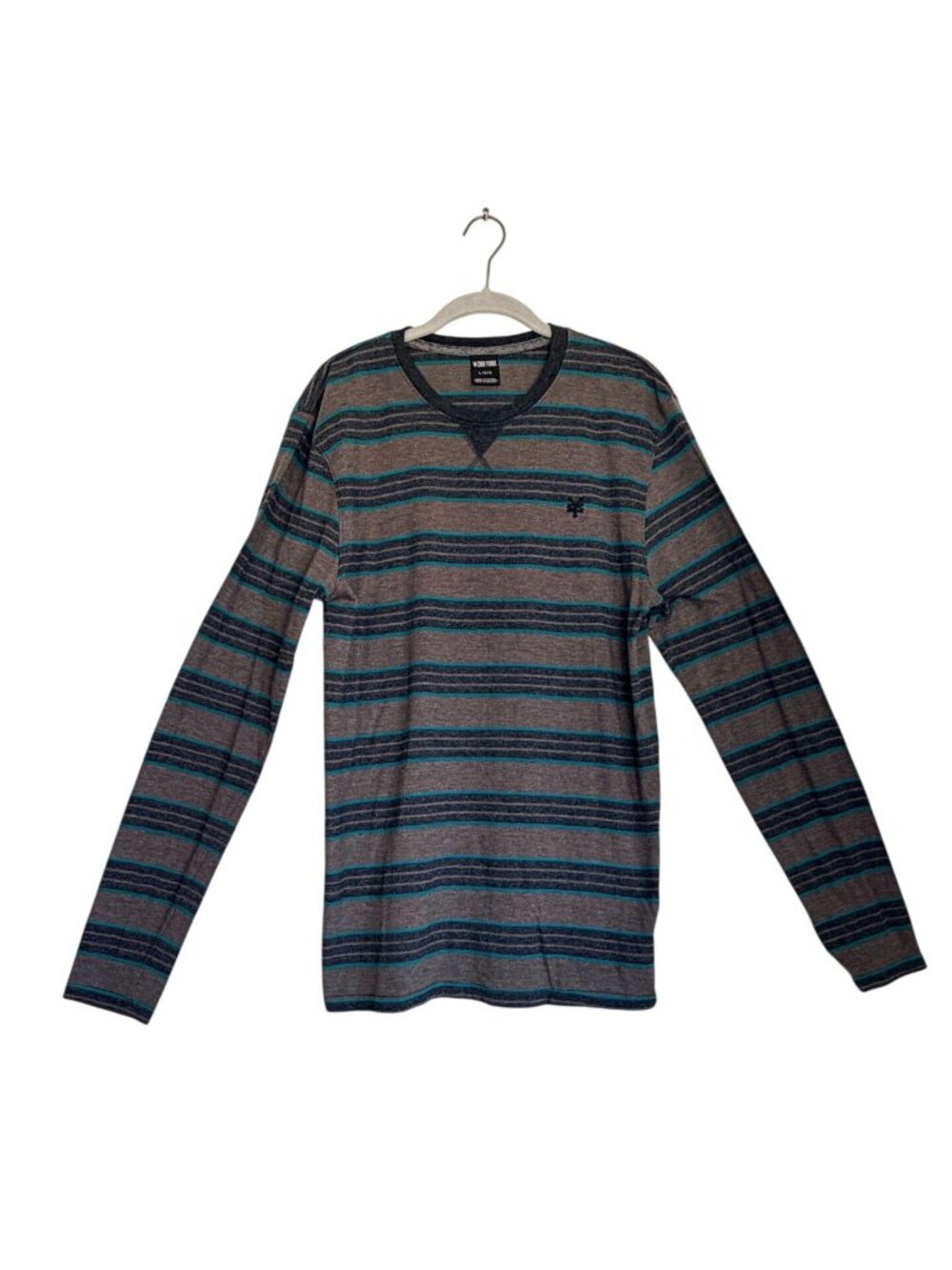 Zoo York Y2K Striped Long Sleeve V-Neck Tee Shirt Shirt Grunge Skater - Sz L